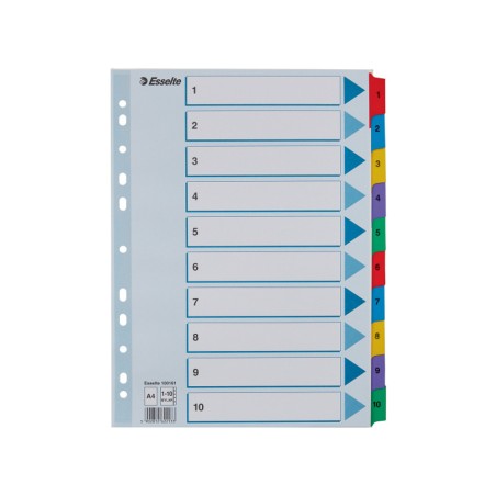 10 Unidades - Separador numerico esselte cartulina mylar borra 1-10 juego de 10 separadores din a4 multitaladro multicolor