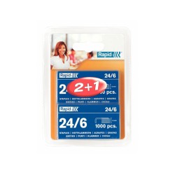 10 Unidades - Grapas rapid n 24/6 mm galvanizada blister de 3 cajas de 1000 unidades