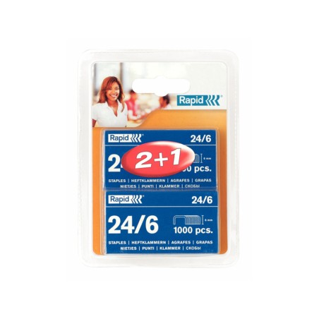10 Unidades - Grapas rapid n 24/6 mm galvanizada blister de 3 cajas de 1000 unidades