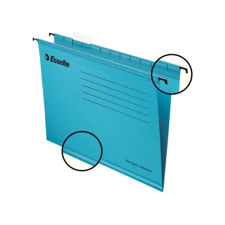 Carpeta colgante esselte din a4 cartulina 210 g/m2 visor superior lomo v color azul caja de 25 unidades
