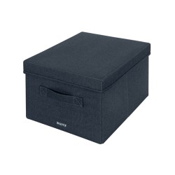Caja de almacenamiento leitz tela plegable con tapa m color gris terciopelo 285x203x380 mm