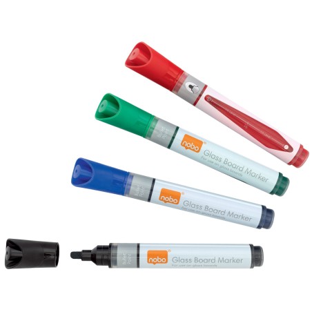 2 Unidades - Rotulador nobo para pizarra cristal bolsa de 4 unidades colores surtidos