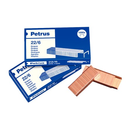 5 Unidades - Grapas petrus cobreada 22/6 blister 4 cajas de 1000 unidades