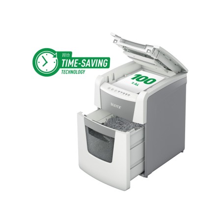 Destructora de documentos leitz iq auto+ para pequeña oficina 100 p5 blanca