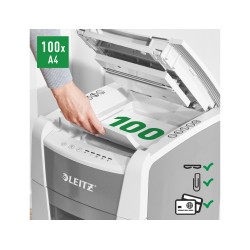Destructora de documentos leitz iq auto+ 100 capacidad de corte 100 hojas destruye grapas y clips
