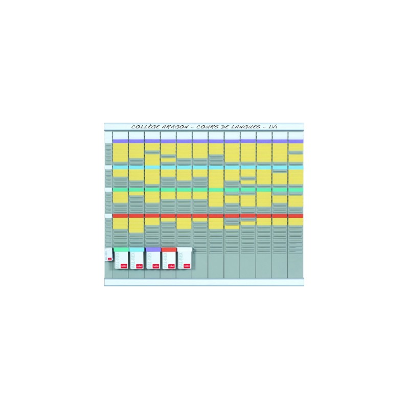 Kit planificacion de tarjetas t nobo 66x80 cm 12 columnas 2x32 ranuras + 500 tarjetas t nº2 colores surtidos + 100