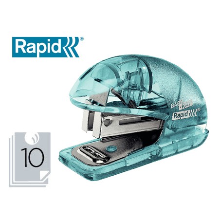 6 Unidades - Grapadora rapid mini baby ray colour ice f4 capacidad 10 hojas usa grapas 24/6 y 26/6 color verde en blister