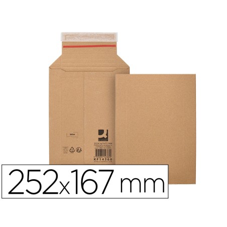 20 Unidades - Sobre para envios q-connect carton 100% reciclado y reciclable cierre autoadhesivo252x167x72 mm color kraft