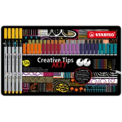 Rotulador stabilo creative tips arty line pastel 5 puntas diferentes por color estuche metalico de 30