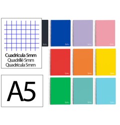 Cuaderno espiral liderpapel a5 micro witty tapa dura 120h 90gr cuadro 5mm 5 bandas 6 taladros colores surtidos