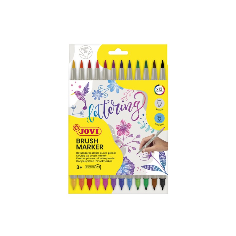 Rotulador jovi lettering doble punta fina y pincel estuche 12 unidades colores surtidos