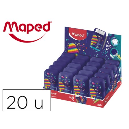 20 Unidades - Sacapuntas maped plastico connect pixel party 2 usos con goma de borrar