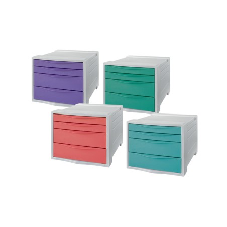 4 Unidades - Fichero cajones de sobremesa esselte colour breeze plastico 2 cajones grandes y 2 pequeños colores surtidos