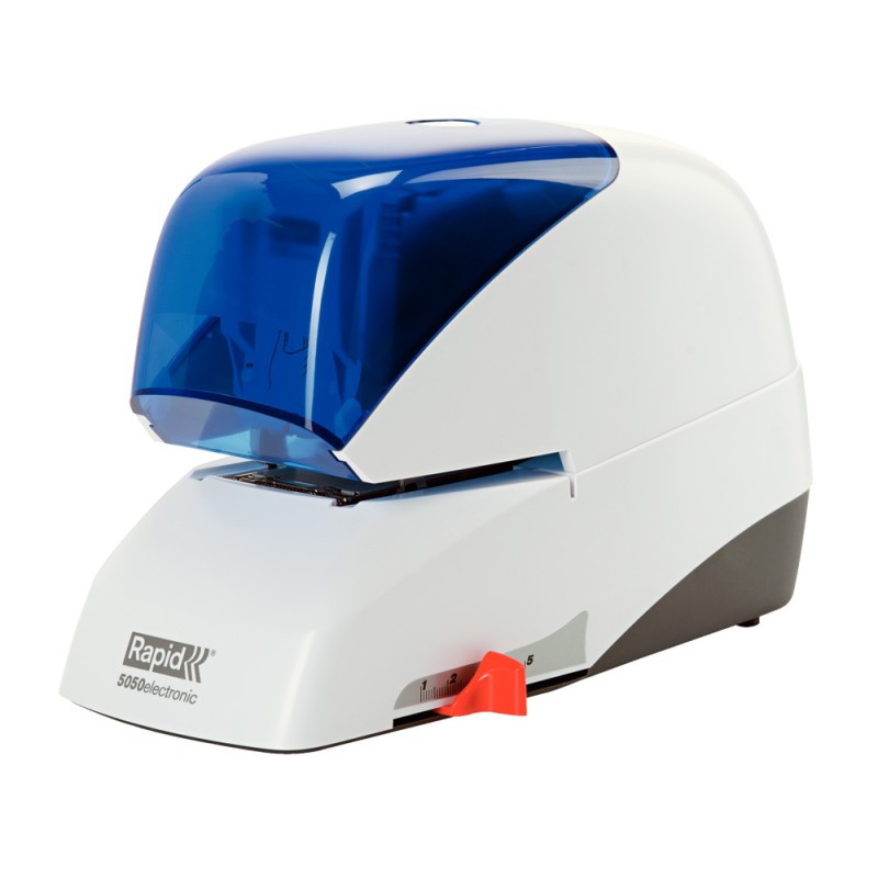 Grapadora electrica rapid 5050e capacidad 50 hojas usa casette grapas 5050e color azul