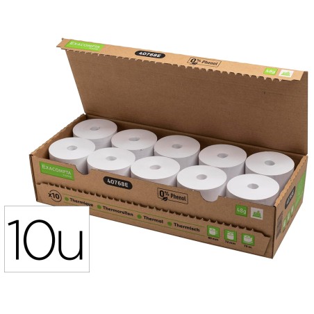 10 Unidades - Rollo sumadora exacompta termico 80 x 72 mm 48 g/m2 sin bisfenol a ni plastico