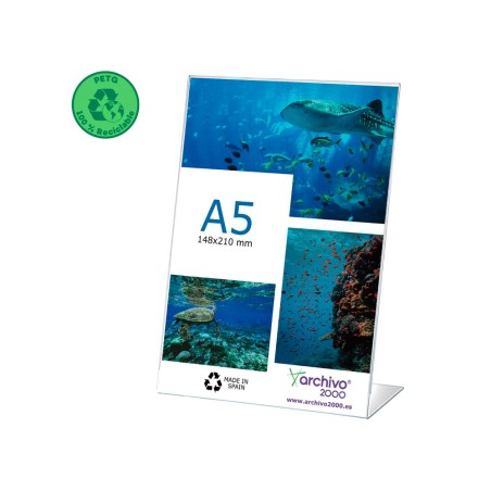 Expositor sobremesa archivo 2000 petg flexible en forma de l din a5 vertical 55x150x210 mm