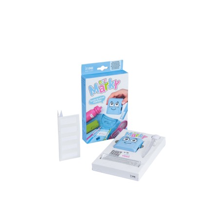 Sello marcador de ropa marky infantil azul incluye tinta kit de etiquetas y cinta termoadhesiva