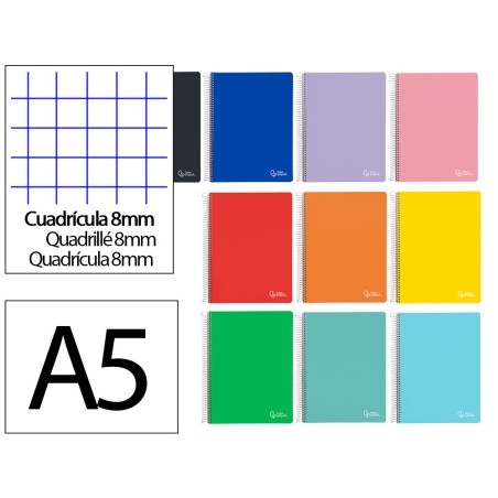 Cuaderno espiral liderpapel a5 witty tapa dura 80h 90gr cuadro 8mm con margen colores surtidos