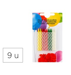 Velas cumpleaños con soporte blister de 20 unidades colores surtidos