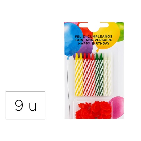 Velas cumpleaños con soporte blister de 20 unidades colores surtidos