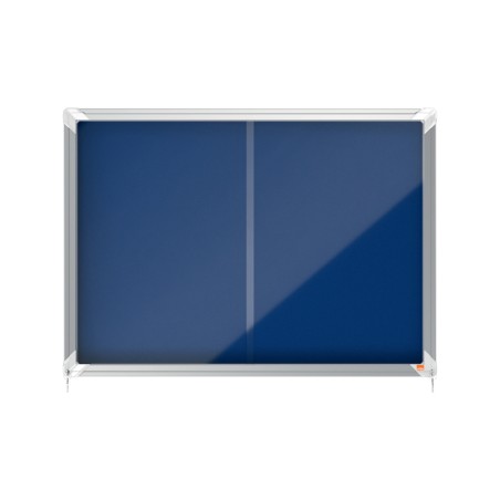 Vitrina de anuncios nobo premium plus fieltro azul con puerta corredera 8 x din a4 925x668 mm