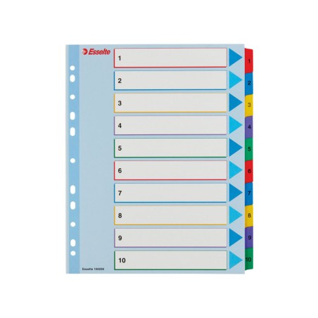 10 Unidades - Separador esselte numerico 1-10 borra y re-escribe cartulina din a4 multitaladro