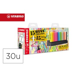 Rotulador stabilo fluorescente set de mesa 15 unidades boss 70 + 15 unidades swing cool colores surtidos